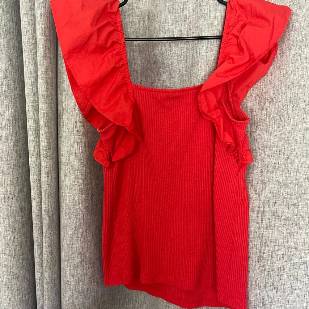 a new day Red Ruffle Sleeve Ribbed Tank Top - Picture 2 of 4